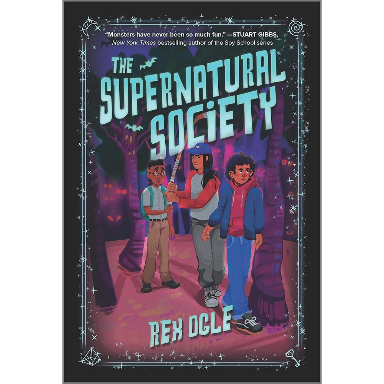 Book cover of 'The Supernatural Society' with three characters and a dark, mystical background.