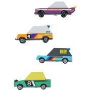 Four colorful cartoon cars.