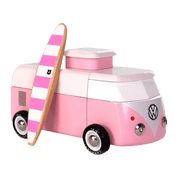 Pink toy van with a surfboard.