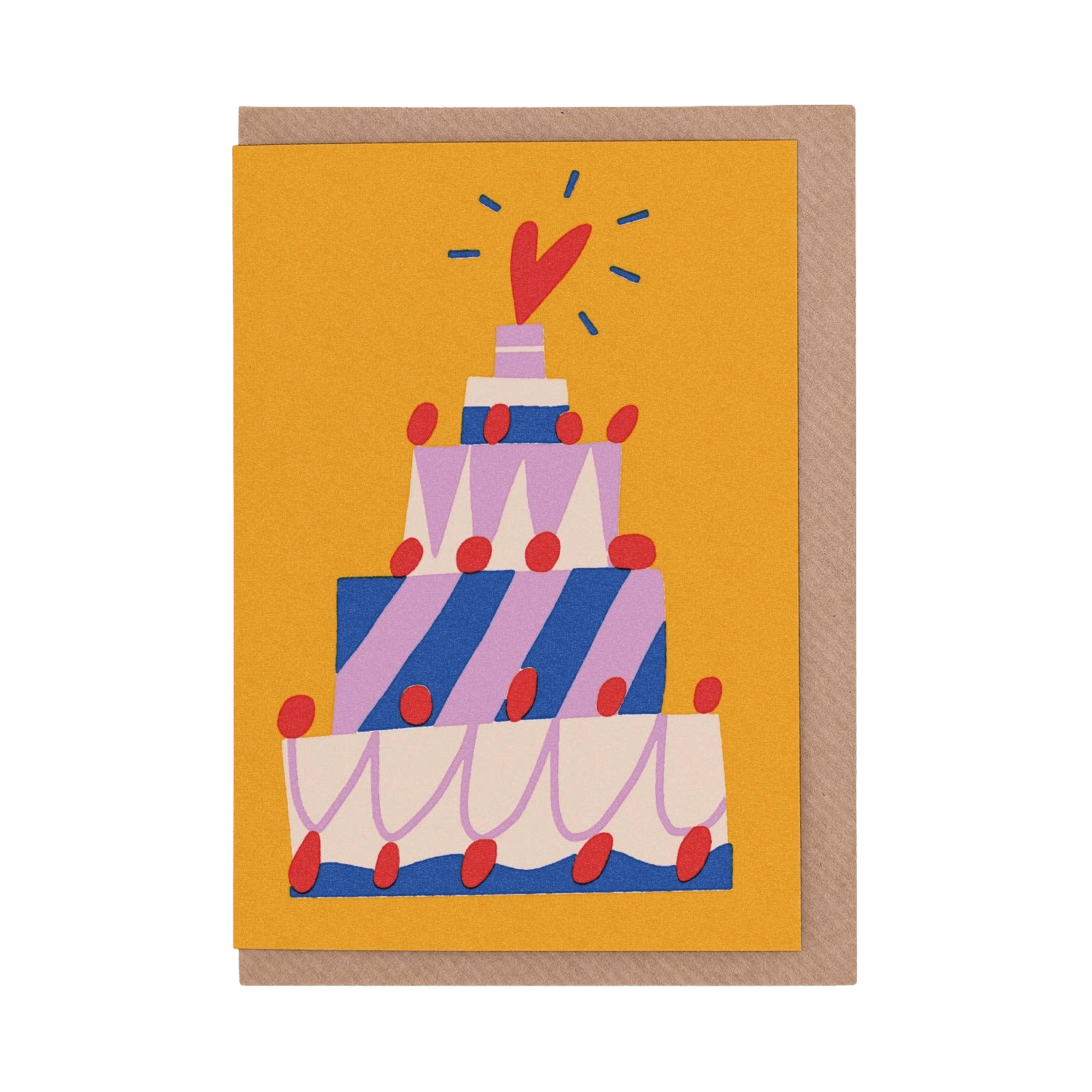 Greeting card with a colorful cake illustration on an orange background