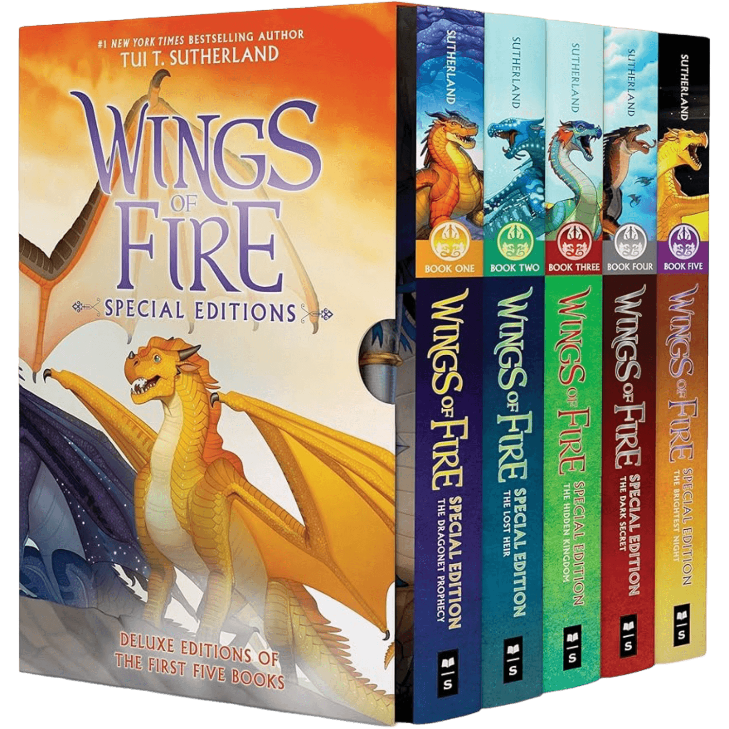 Set of 'Wings of Fire' book covers with dragons in a Box Set