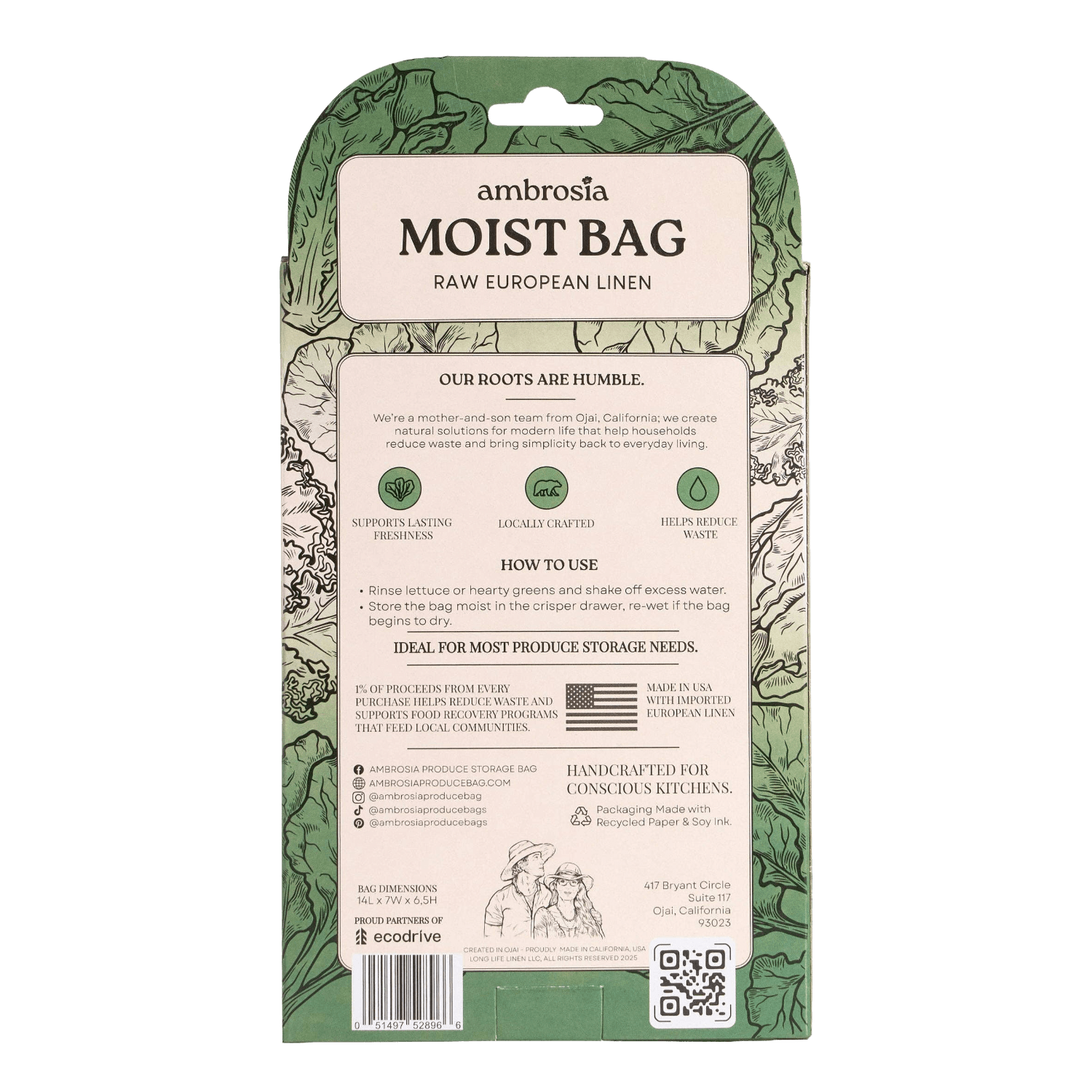 XL Leafy Greens | Reusable Linen Produce Bag