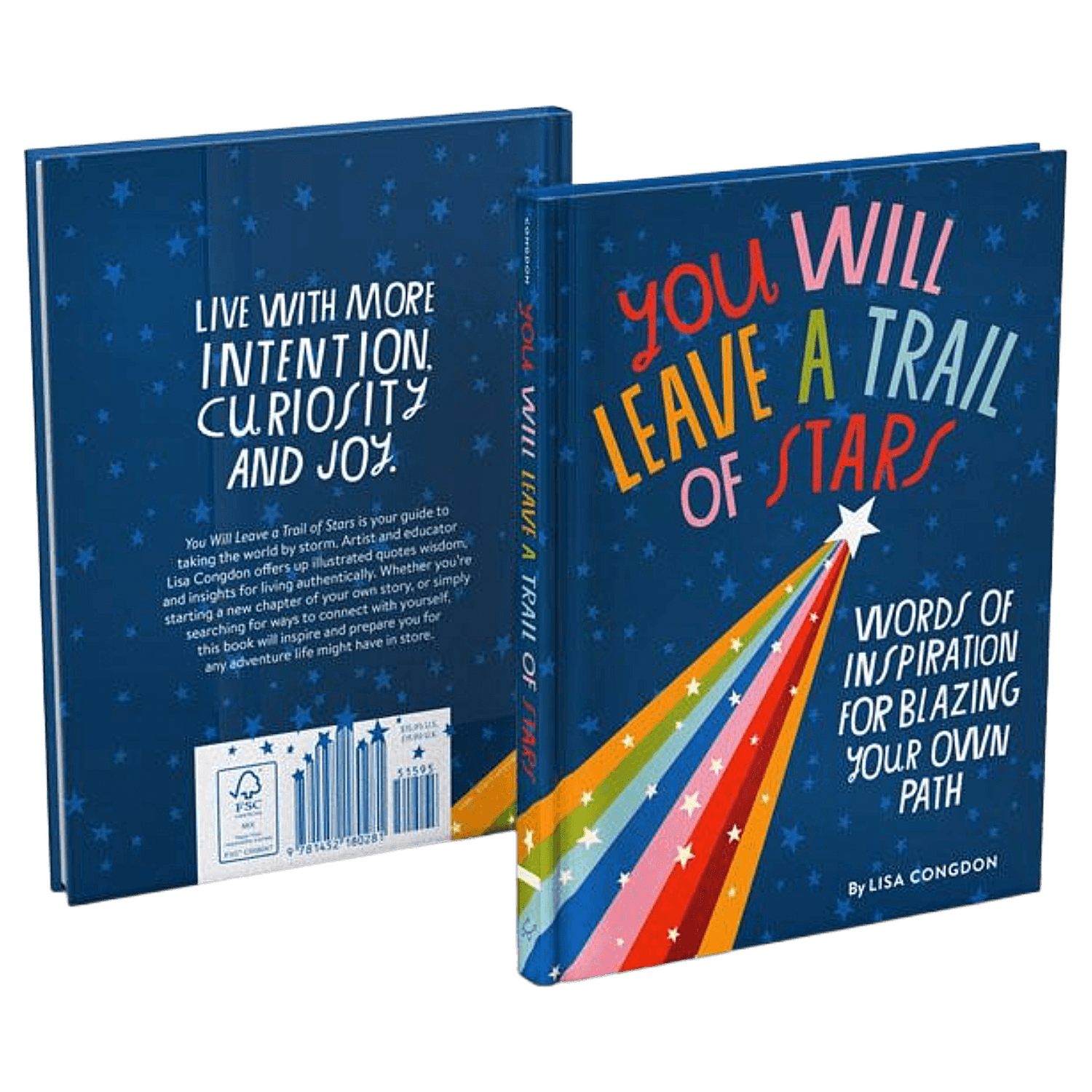 Book titled 'You Will Leave a Trail of Stars' with colorful design on a blue background