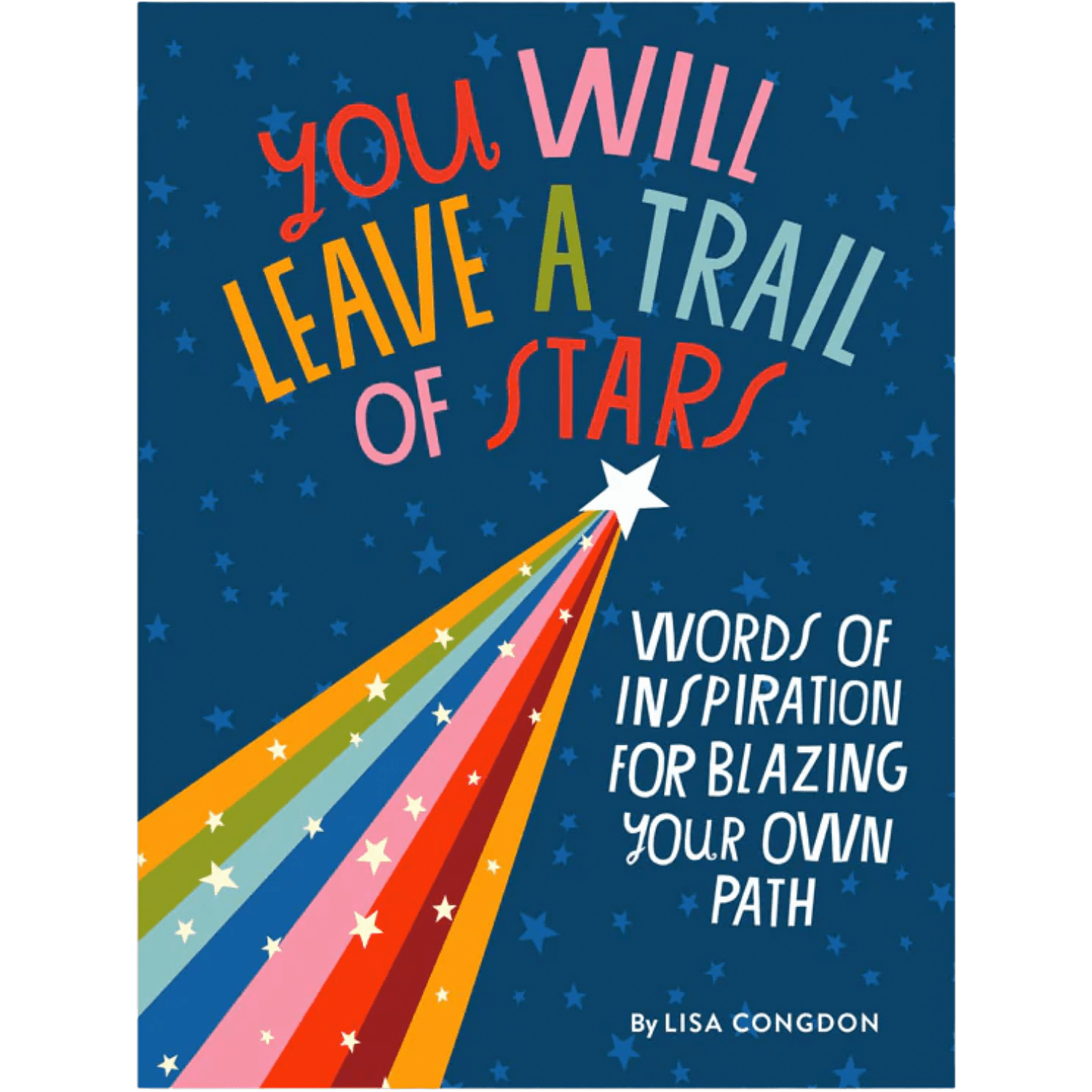 Book cover with colorful text and star design on a blue background