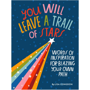 Book cover with colorful text and star design on a blue background