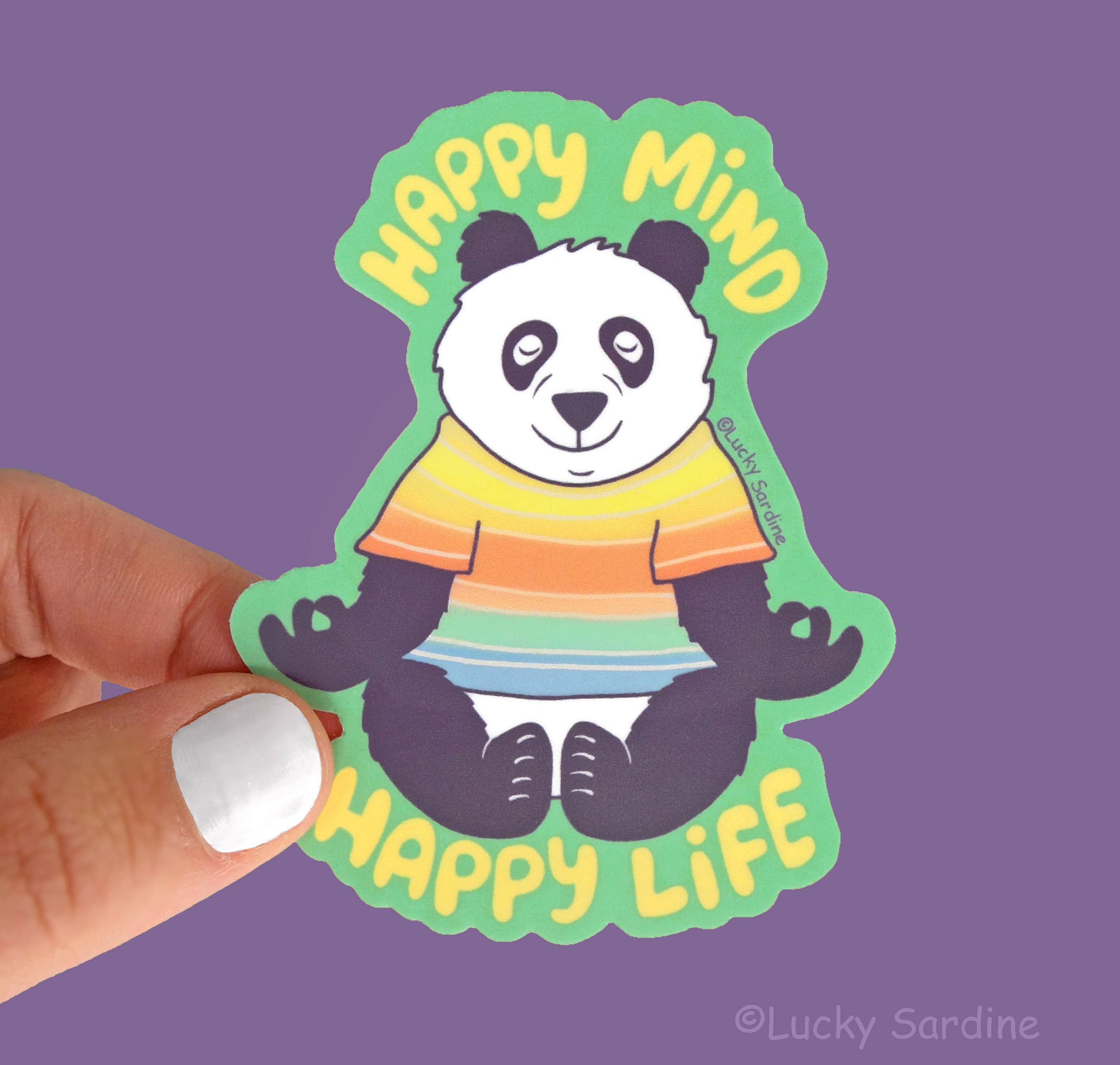 Lucky Sardine - Panda, Happy Mind Happy Life, Meditate Vinyl Sticker